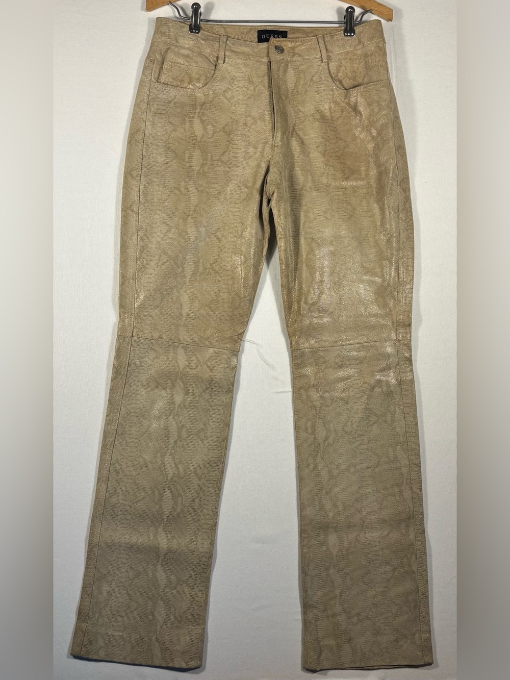 Vintage Guess Women’s 6 Genuine Tan Leather Pants with light snakeskin & lined